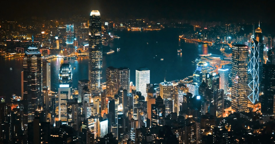 city skyline during night time