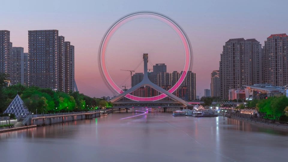 a ferris wheel in the middle of a city
